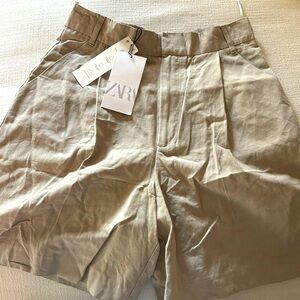 Zara high waist pleated khaki shorts